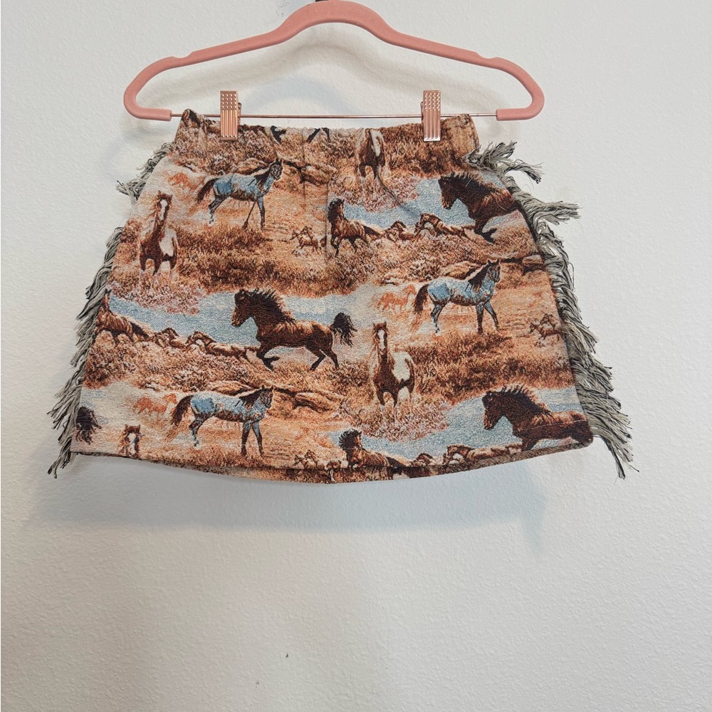 Fashion Nova Running Wild Western Mini Skirt Brown/combo - Picture 2 of 3